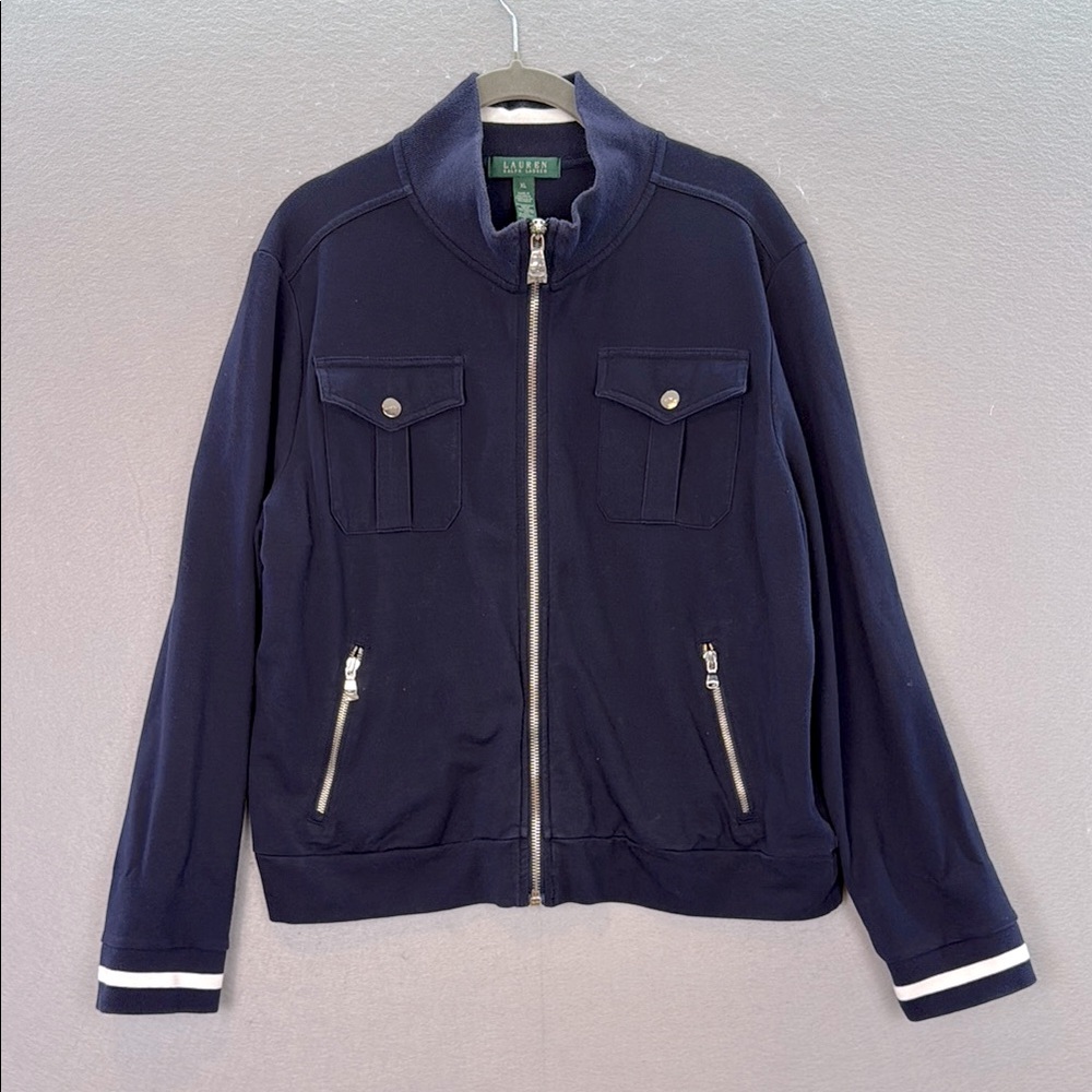 Lauren Ralph Lauren - NWOT women’s navy full Zip-Up knit cotton bomber Jacket XL
